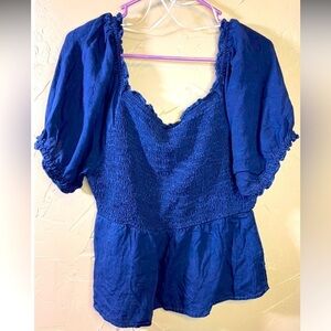 Old Navy Denim Smocked Puff Sleeve Peplum Top
